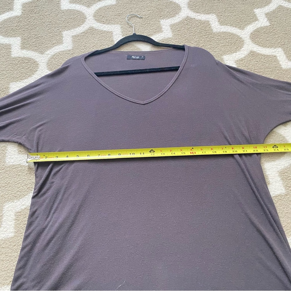 Michael Lauren brown v neck micro ribbed quarter sleeve oversized top medium - Picture 7 of 8